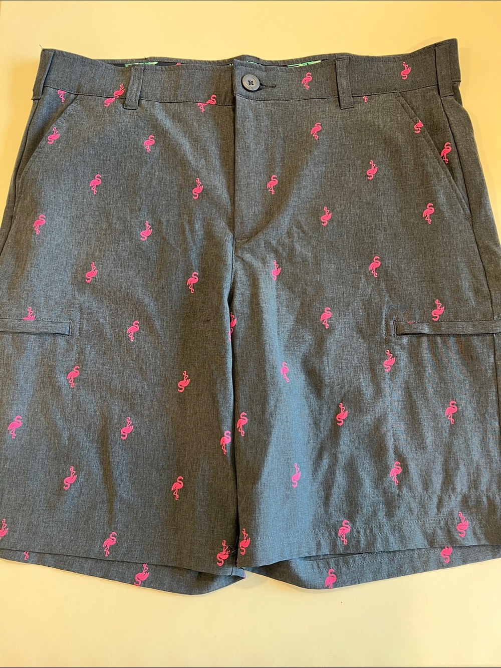 Birdie Bound - 34, navy/pink, flamingo golf shorts